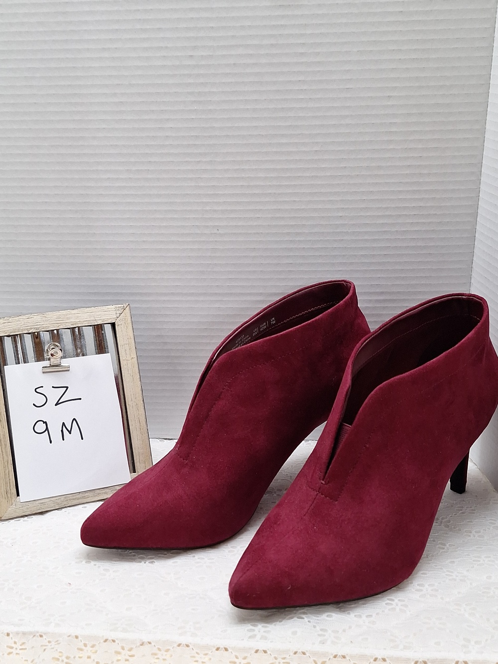 #ADS Women's Burgundy Faux Suede Ankle Booties - Size 9M Slip On